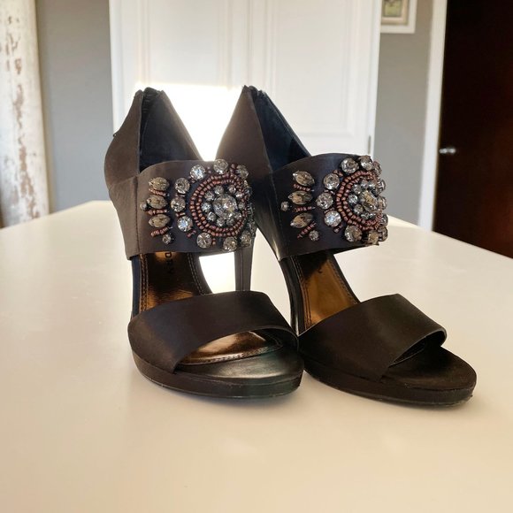 Satin Black Crystal Studded Heels - Picture 6 of 10